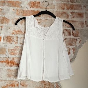 Forever 21 Flowy White Button-down Tank Top